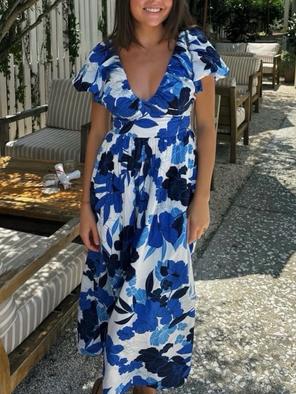 J.Crew Cecily Dress Painted Floral Print Blue Puff Sleeve Maxi Size 12 - Picture 3 of 14